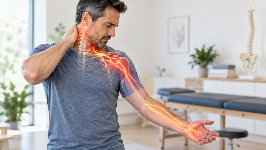 Douleur cervicale irradiant dans le bras liée à une névralgie cervico-brachiale